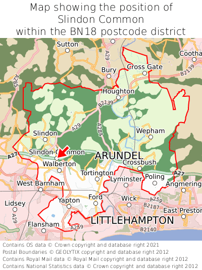Map showing location of Slindon Common within BN18