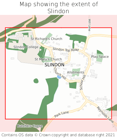 Map showing extent of Slindon as bounding box