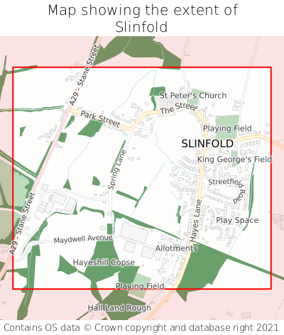 Map showing extent of Slinfold as bounding box