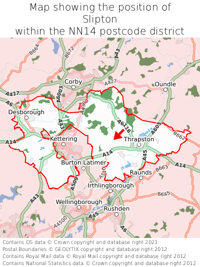 Map showing location of Slipton within NN14