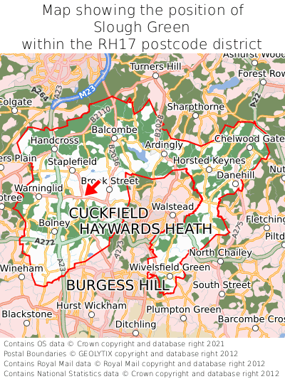Map showing location of Slough Green within RH17