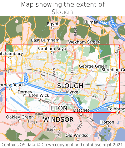 Map showing extent of Slough as bounding box