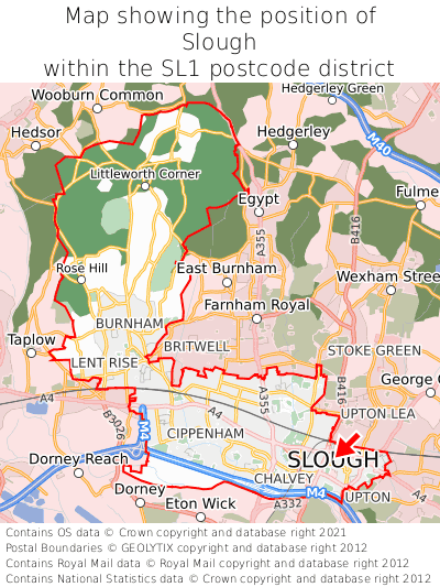 Map showing location of Slough within SL1