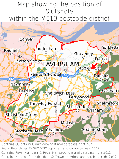 Map showing location of Slutshole within ME13