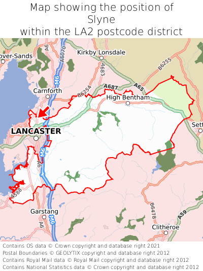 Map showing location of Slyne within LA2