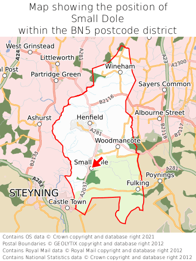 Map showing location of Small Dole within BN5