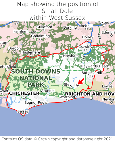 Map showing location of Small Dole within West Sussex