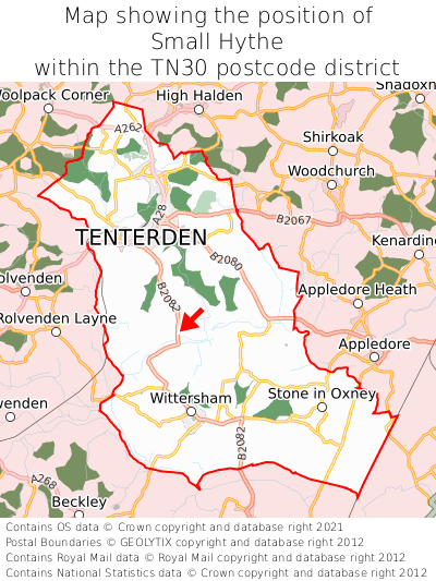 Map showing location of Small Hythe within TN30