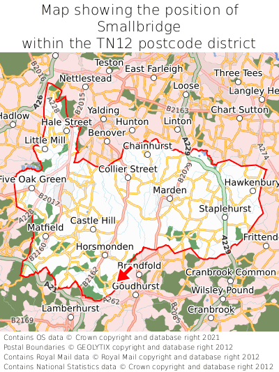 Map showing location of Smallbridge within TN12