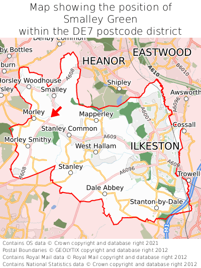 Map showing location of Smalley Green within DE7