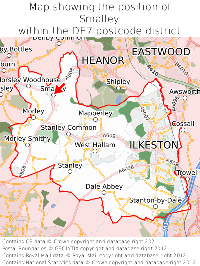 Map showing location of Smalley within DE7