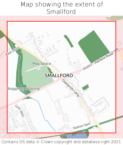 Map showing extent of Smallford as bounding box