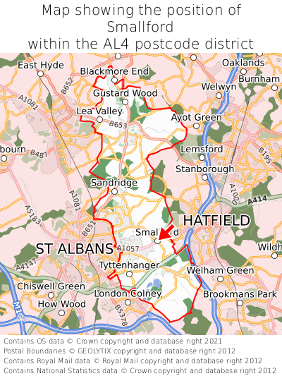 Map showing location of Smallford within AL4