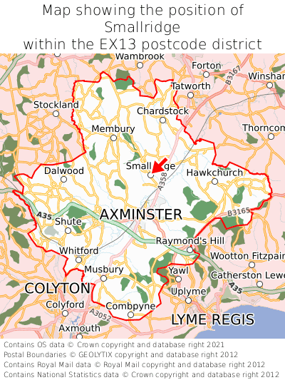 Map showing location of Smallridge within EX13