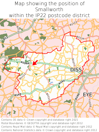 Map showing location of Smallworth within IP22
