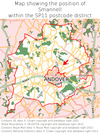 Map showing location of Smannell within SP11