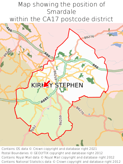 Map showing location of Smardale within CA17