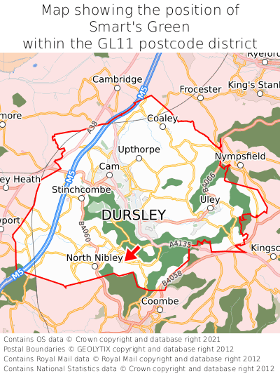 Map showing location of Smart's Green within GL11