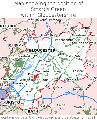 Map showing location of Smart's Green within Gloucestershire