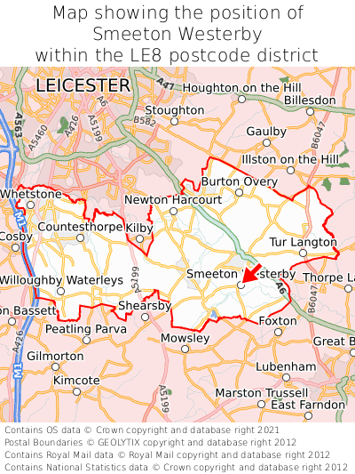 Map showing location of Smeeton Westerby within LE8