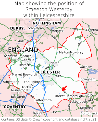 Map showing location of Smeeton Westerby within Leicestershire