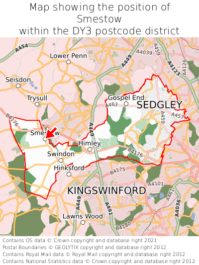 Map showing location of Smestow within DY3