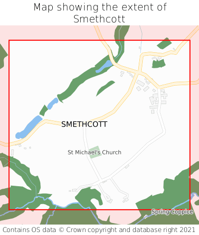 Map showing extent of Smethcott as bounding box