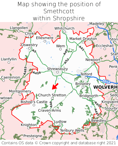 Map showing location of Smethcott within Shropshire