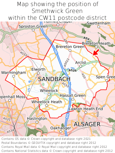 Map showing location of Smethwick Green within CW11