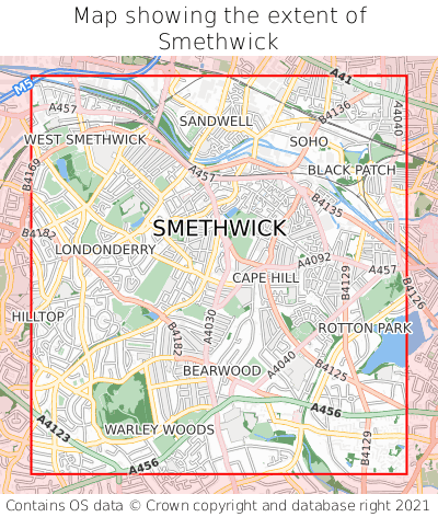 Map showing extent of Smethwick as bounding box