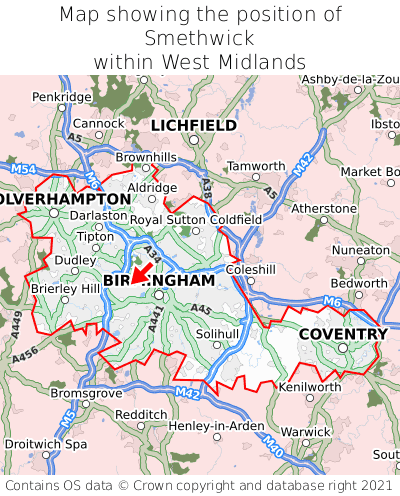 Map showing location of Smethwick within West Midlands