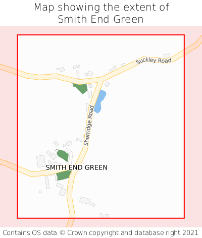 Map showing extent of Smith End Green as bounding box