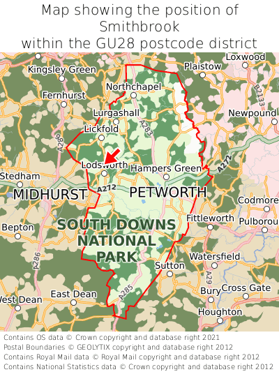 Map showing location of Smithbrook within GU28