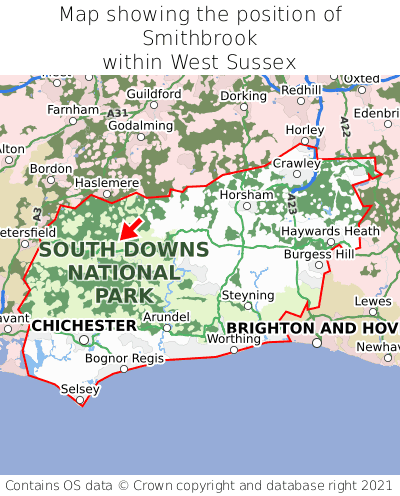 Map showing location of Smithbrook within West Sussex