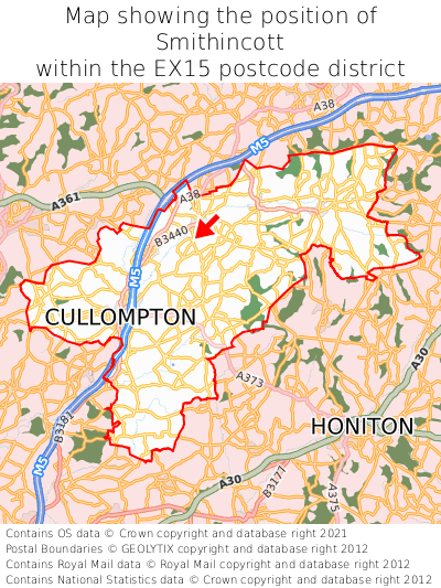 Map showing location of Smithincott within EX15