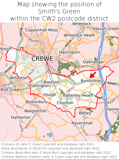 Map showing location of Smith's Green within CW2
