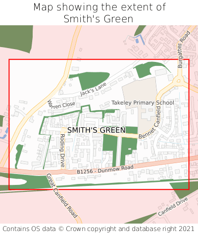 Map showing extent of Smith's Green as bounding box