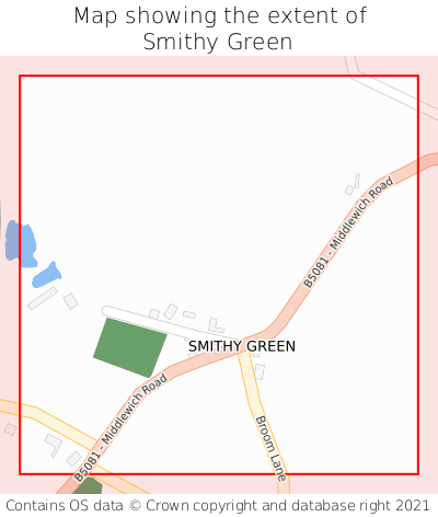 Map showing extent of Smithy Green as bounding box