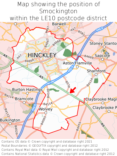 Map showing location of Smockington within LE10