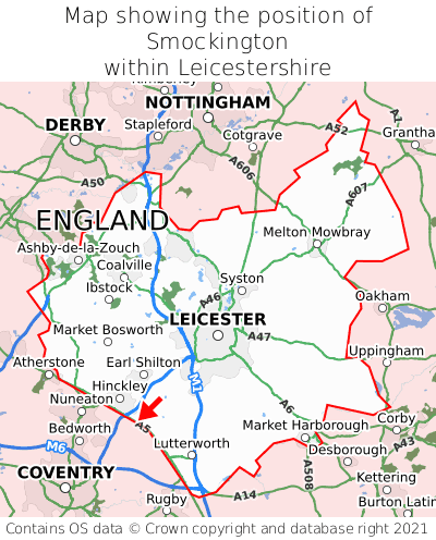 Map showing location of Smockington within Leicestershire