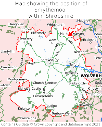 Map showing location of Smythemoor within Shropshire
