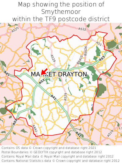 Map showing location of Smythemoor within TF9