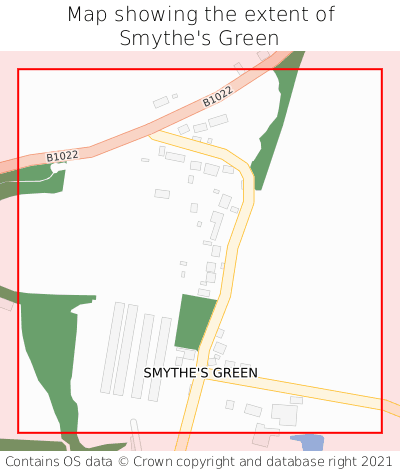 Map showing extent of Smythe's Green as bounding box