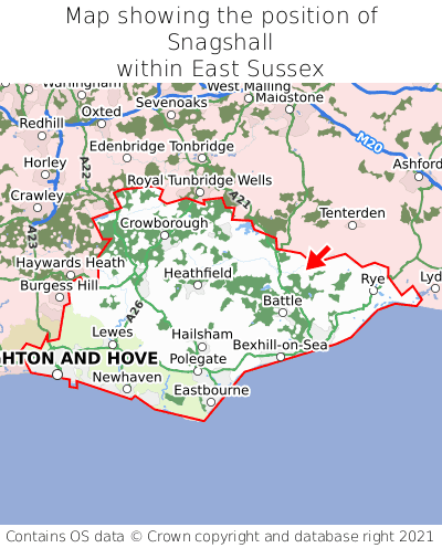 Map showing location of Snagshall within East Sussex
