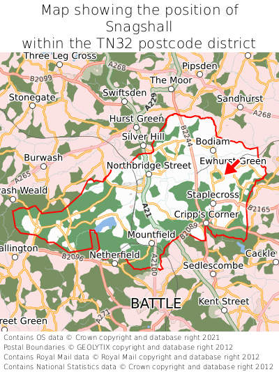 Map showing location of Snagshall within TN32