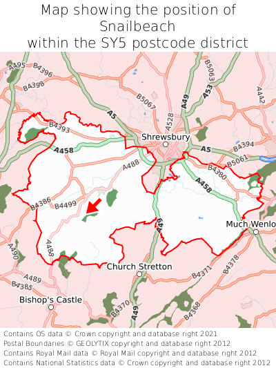 Map showing location of Snailbeach within SY5