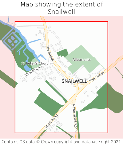 Map showing extent of Snailwell as bounding box