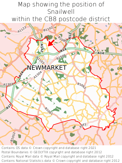 Map showing location of Snailwell within CB8