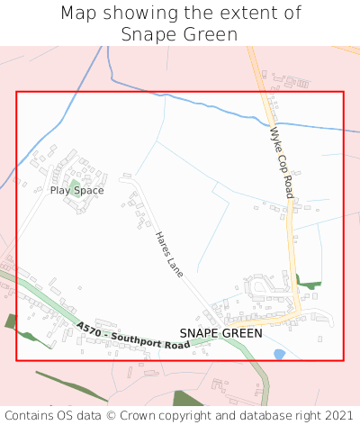 Map showing extent of Snape Green as bounding box