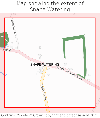 Map showing extent of Snape Watering as bounding box